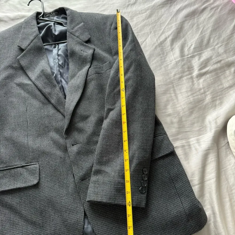 Club Room Mens 100% Wool Blazer Gray Check 2 Button Sport Coat Macy’s Jacket